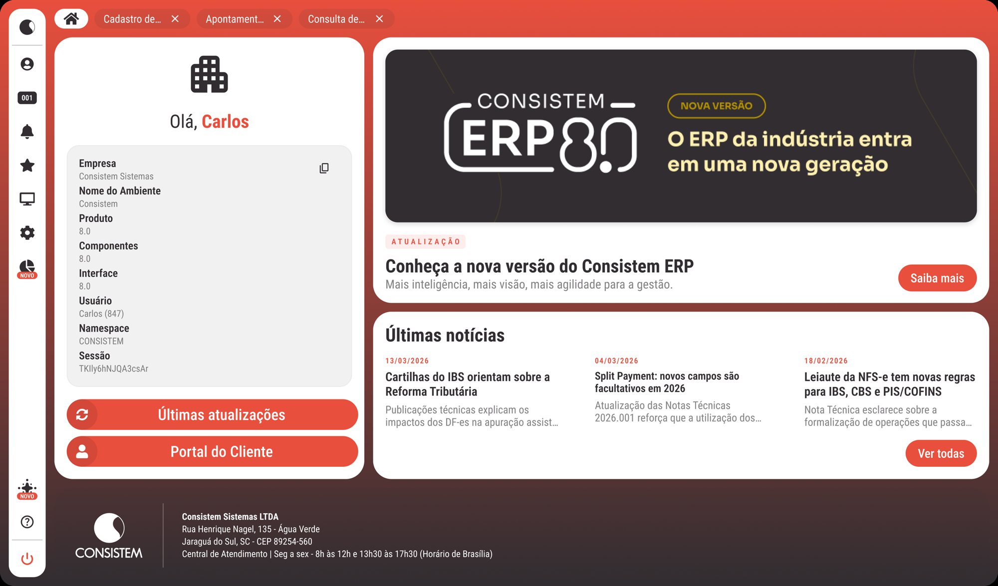 Tela inicial da nova interface do Consistem ERP